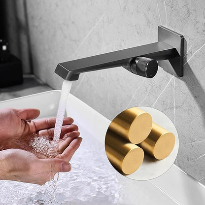 BiaoTeng Concealed Faucet for Bathroom Sink Wall Mount Hot and Cold Wall Mounted Faucet Bathroom Brass Single Handle Grey