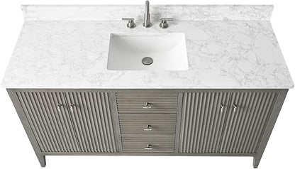 HOMEBEYOND 60" Bathroom Vanity with Single Sink, Solid Wood Bathroom Vanity Free-Standing Cabinet, Ceramic Top & Soft Closing Door, Golden Brushed Handware, Driftwood Gray