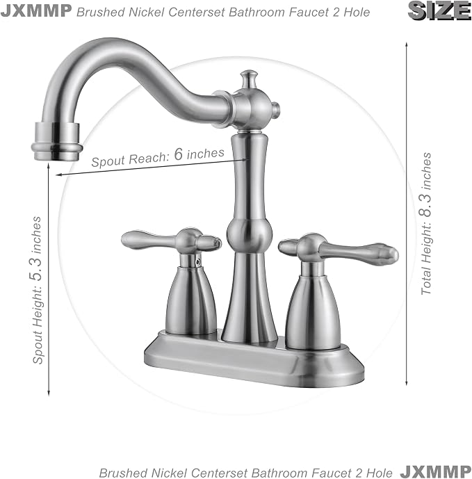Brushed Nickel Bathroom Sink Faucet, Stainless Steel Centerset Antique Bathroom Faucet with Drain and Supply Hose,4 in Brushed Nickel Sink Faucet for Bathroom