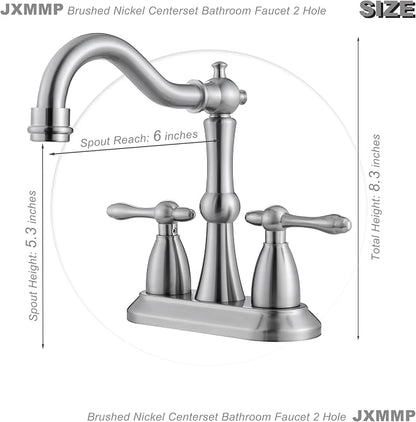 Brushed Nickel Bathroom Sink Faucet, Stainless Steel Centerset Antique Bathroom Faucet with Drain and Supply Hose,4 in Brushed Nickel Sink Faucet for Bathroom