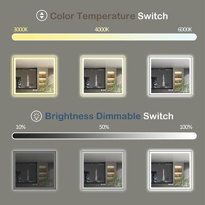 40x38 Inch LED Bathroom Mirror with Black Frame | Black Metal Frame, Front and Backlit, 3 Colors, Dimmable, Memory, Anti Fog, Tempered Glass, Lighted Mirror for Wall
