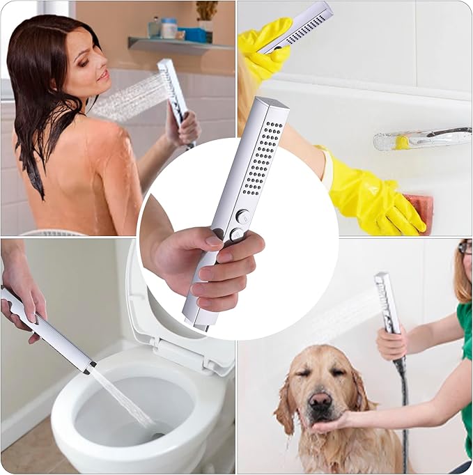 All-Metal High Pressure Square Handheld Shower Head with Jet Spray and Rainfall Modes, Volume Control Regulator, ON/OFF Switch, Hose and Wall Mounted Adjustable Bracket, Chrome