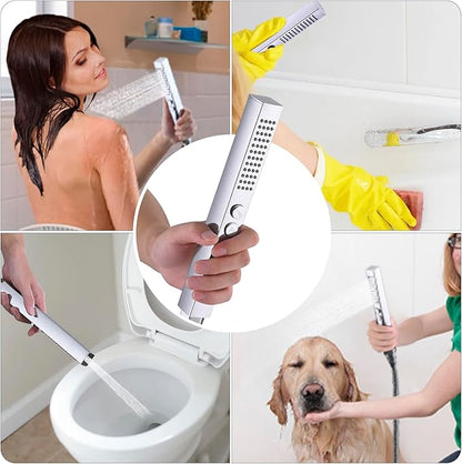 All-Metal High Pressure Square Handheld Shower Head with Jet Spray and Rainfall Modes, Volume Control Regulator, ON/OFF Switch, Hose and Wall Mounted Adjustable Bracket, Chrome