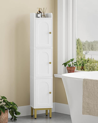 Slim Bathroom Storage Cabinet, Narrow Bathroom Organizers and Storage with 4 Adjustable Feet, Laundry Room Organization for Small Space, Kitchen, Living Room, 3 Doors White BC22313G