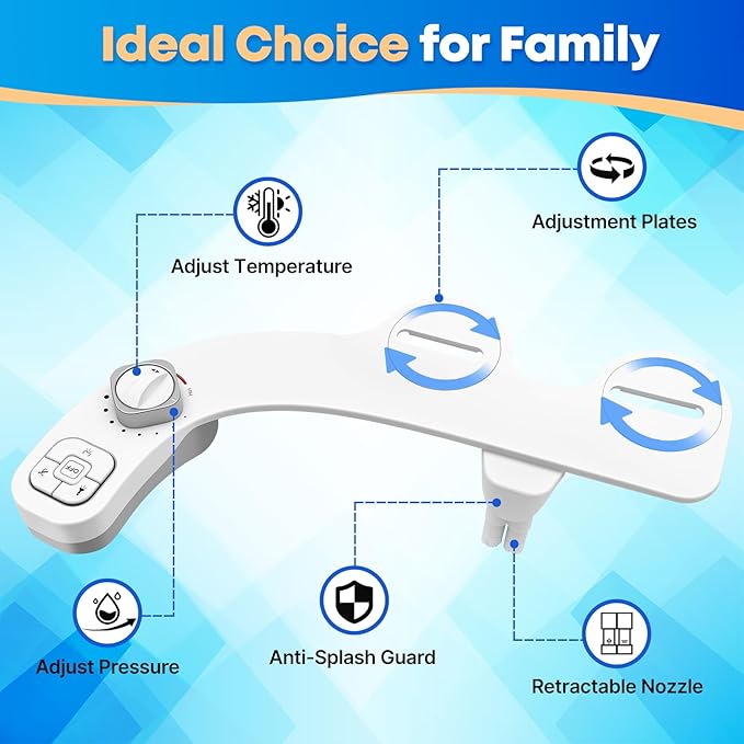 Bidet Attachment for Toilet,Hot and Cold Water Ultra-Thin Non-Electric Bidet, Dual Self-Cleaning Nozzles, Adjustable Water Pressure, Knob Control for Water Flow & On/Off, Fits Most Standard Toilets