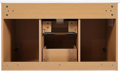 36" Wall Mounted Bathroom Vanity with Ceramic Sink, Modern Floating Bathroom Cabinet with Soft Close Doors & Divided Drawers, MDF Wood Vanity Set for Small Bathroom, Natural Oak