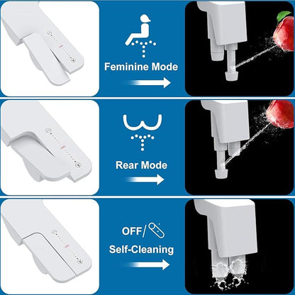 Toilet Bidet Attachment, Non-Electric Dual Nozzle (Feminine/Bidet Wash), Self-Cleaning Fresh Cold Water Sprayer Bidets for Toilets with Adjustable Water Pressure (Paddle Shifters, White)