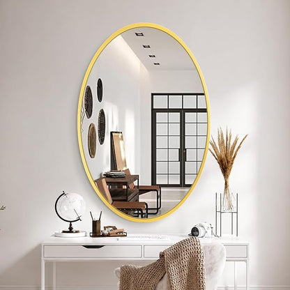 38x26 Gold Oval Bathroom Mirror for Over Sink, Aluminum Frame | HD Reflection No Distortion, Aluminum Frame, Mounting Hardware for Vertical or Horizontal Mount