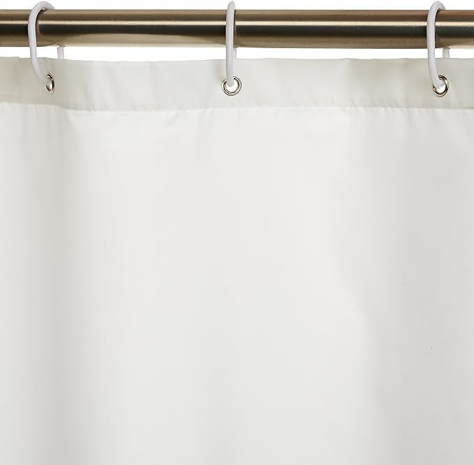Amazon Basics Bathroom Shower Curtain, Water Repellent Fabric with Weighted Hem, Grommets & Hooks, Machine Washable, 72"x72", White