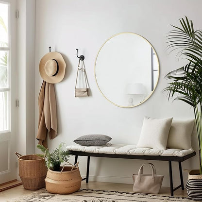 28 inch Round Mirror Gold Large Circle Wall Mirror for Bathroom with Metal Framed, Round Wall Mirror for Wall Decor, Vanity, Entryway Living Room