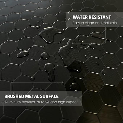 Hexagon Peel and Stick Backsplash, Self-Adhesive Aluminum Metal Surface Stick on Wall Tiles for Kitchen Bathroom Fireplace (6 Sheets, Gunmetal Gray)