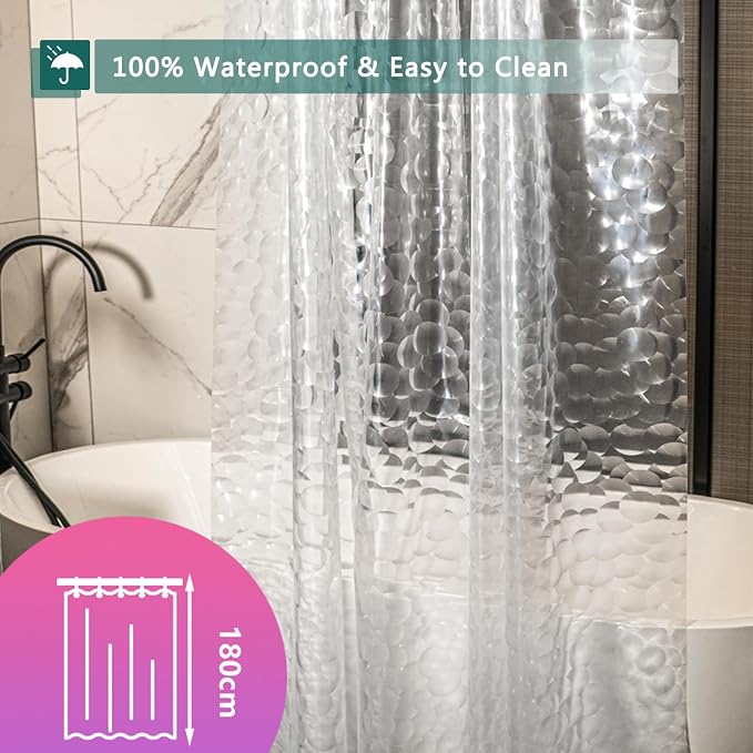 Shower Curtain Liner, 100% Waterproof EVA Shower Curtains with 3 Duty Heavy Bottom Magnets and 12 Rust Proof Grommets, 72x72 Weighted Shower Liner for Shower Stall, Bathtubs