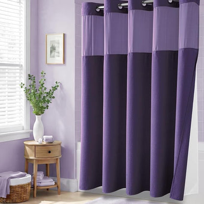 Purple Hook Free Waffle Shower Curtain & Snap Fabric Liner,72x81 | Less Time to install, 3 in 1 Fabric Shower Curtain and Liner Set with Magnets, Long, Shower Curtains for Bathroom