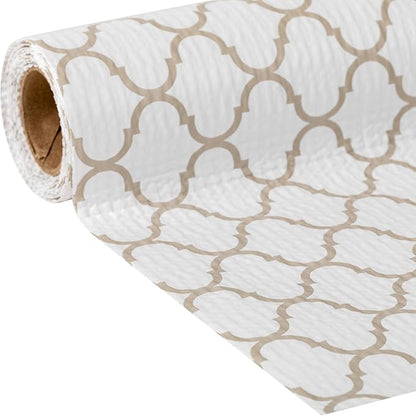 Duck Brand Smooth Top EasyLiner for Cabinets & Drawers - Easy to Install & Cut to Fit - Shelf Paper & Drawer Liner Non-Adhesive - Non Slip Shelf Liner - 20" Width - 36 Total Feet - Taupe Quatrefoil
