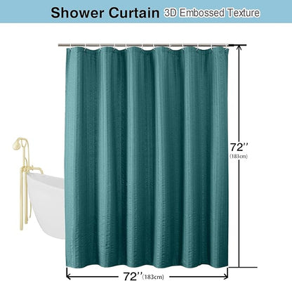 Aiyufeng Turquoise Shower Curtain for Bathroom, Embossed Textured Fabric Shower Curtain for Bathroom - Soft Cloth & Hotel Spa, Machine Washable, 72X72, Turquoise
