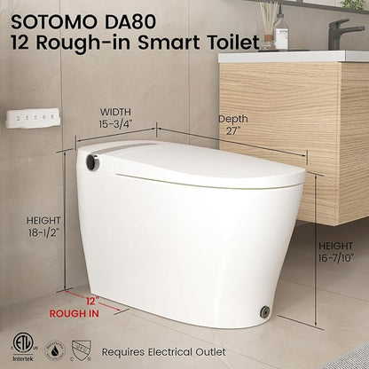 DA80 Smart Toilet with Bidet, One Piece Bidet Toilet with Water Tank & Pump, Elongated Heated Seat, 1.06 GPF Auto Flush, Warm Water, Remote Control, Foot Kick Blackout Flush Deodorization