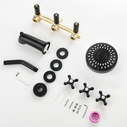 3 Handle Shower Faucet Set with Tub Spout Matte Black | Three Knod Tub and Shower Trim Kit 3 Handles Bathtub Shower Faucets Completes with Brass Valve