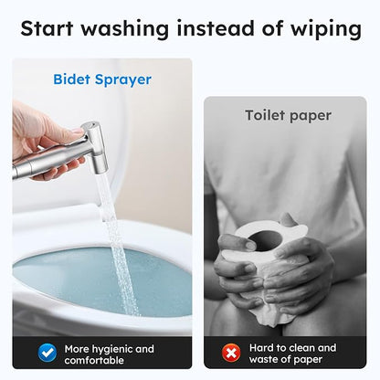 Arofa Handheld Bidet Sprayer, Bidet Attachment for Toilet, Brushed Nickel | Adjustabel Water Flow, Leak-Free Hose, 7/8" T-valve, Fits Two-Piece Toilet, Feminine/Baby Wash, Easy Install, Stainless Steel