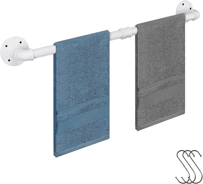 Industrial Pipe Towel Rack Towel Bar, Heavy Duty Wall Mounted Rustic Farmhouse Bath Towel Holder for Bathroom (White, 24 inch)