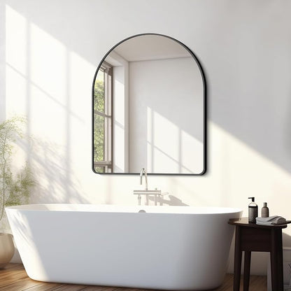 FORBATH Arched Bathroom Mirror 30x36 Inch, Bathroom Mirror Wall Mounted Modern Black Aluminum Frame Decor Dresser Mirror for Bedroom Living Room Entryway, Hanging or Leaning Against Wall