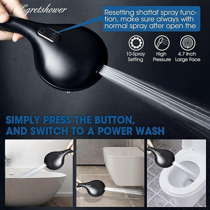 Shower Head with Handheld,High Pressure, 10 Spray Modes, Black | High Pressure Shower Head With 10 Spray Modes, Stay Clean Nozzles, Power Wash for Tub, Tile & Pets, Long 5 ft Hose