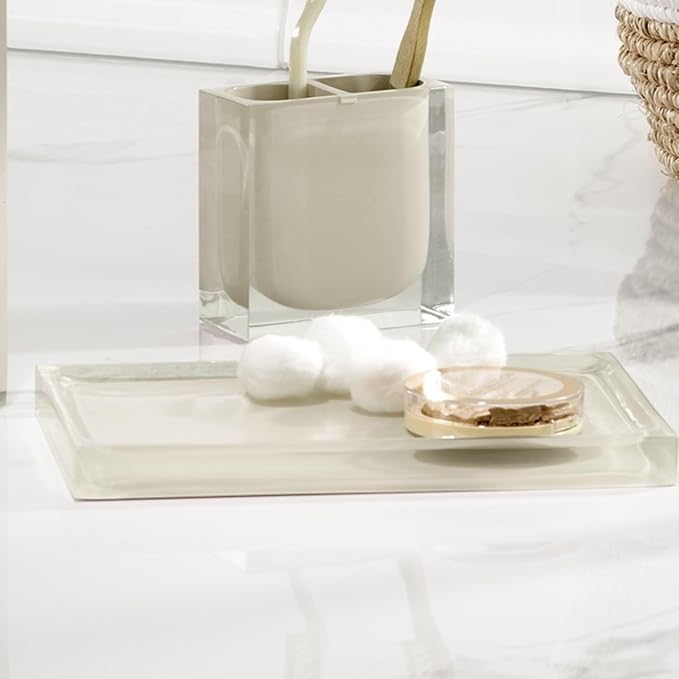 IZOD – Vanity Tray, Clear Hand-Painted Resin with Linen Design, Modern Home Decor – Perfect for Organizing Toiletries, Cosmetics and Bathroom Essentials (Marina)