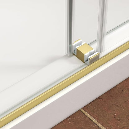43"-48" W x 76" H Frameless Shower Door,Sliding Shower Door with 5/16"(8MM) SGCC Clear Tempered Glass,Reversible Installation,Nano Explosion-Proof Film,Waterproof Strip,for Bathroom,Brushed Gold