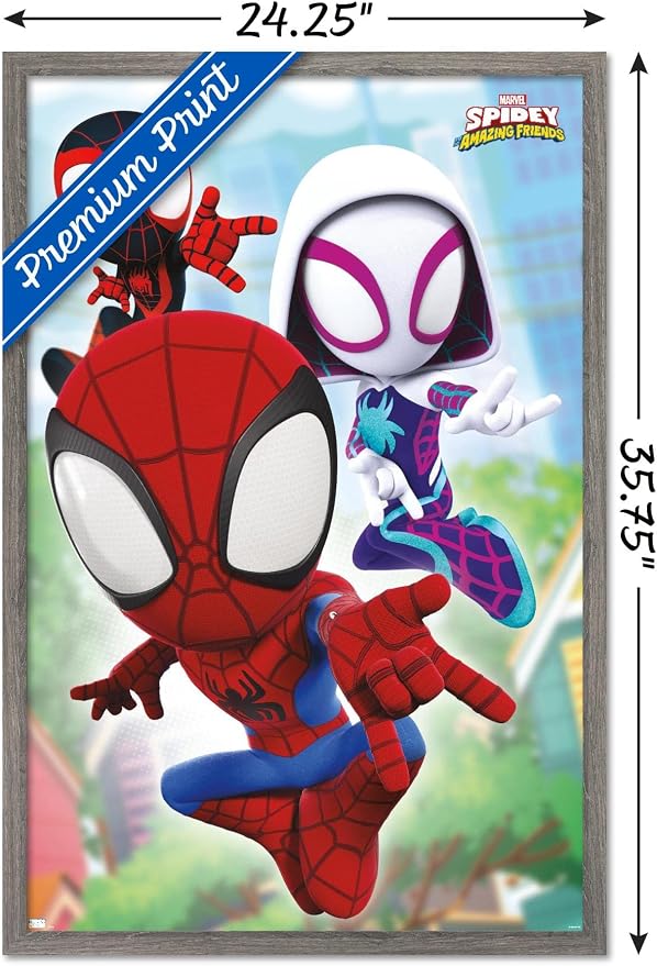 Trends International Marvel Spidey and His Amazing Friends - Webs Wall Poster, 22.37" x 34.00", Barnwood Framed Version