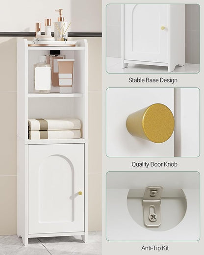 Bathroom Storage Cabinet, Corner Floor Cabinet with Doors and Adjustable Shelf, Narrow Toilet Paper Cabinets, Bathroom Organizer for Small Spaces, White BC39713X
