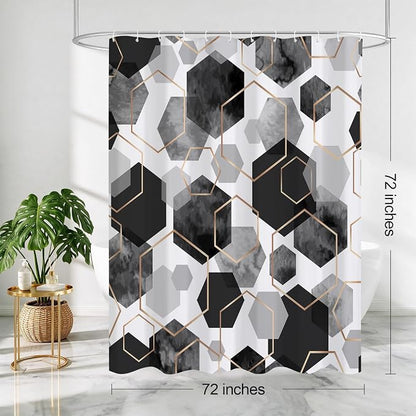 Litabel Black Shower Curtain for Bathroom, Geometric Bathroom Decor 72x72 | Black Modern Minimalist Shower Curtains, Geometric Art Print Abstract Waterproof Bathroom Curtain
