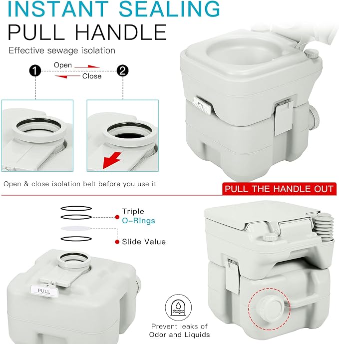5.3 Gallon Porta Potty Travel Portable Camping Toilet for RV, Boating, Road Trips, Caravan, Campsite, Hospital(20L Gray)