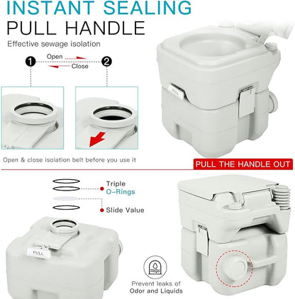 5.3 Gallon Porta Potty Travel Portable Camping Toilet for RV, Boating, Road Trips, Caravan, Campsite, Hospital(20L Gray)