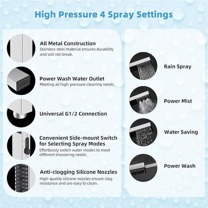 Hibbent All Metal CUPC Certified 10'' Rain Shower Head, Dual Shower Head Combo, High Pressure Handheld 4 Sprays Shower Wand, 16'' Adjustable Extension Arm, 71'' Hose, Shower Holder, Chrome