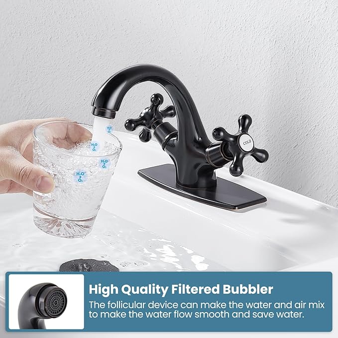 gotonovo Bathroom Sink Faucet Single Hole Double Cross Handle Knobs Lavatory Vessel Sink Mixer Tap Bathroom Faucet with Pop up Drain and Deck Cover Plate Oil Rubbed Bronze