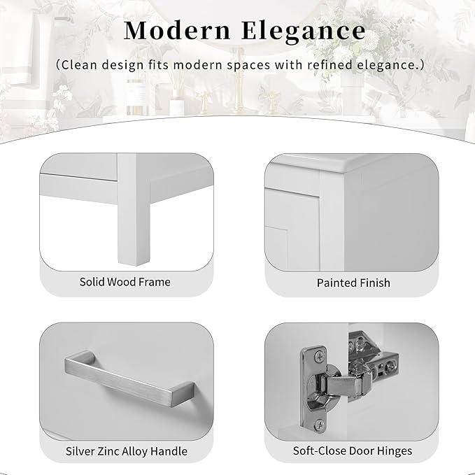 Favfurish 48" Bathroom Vanity with Ceramic Double Sink, Undermount Double Basin Vanity Set w/2 Divided Drawers and 4 Double-Layer Soft Close Doors & Built-in Shelf, Freestanding Storage Cabinet,White