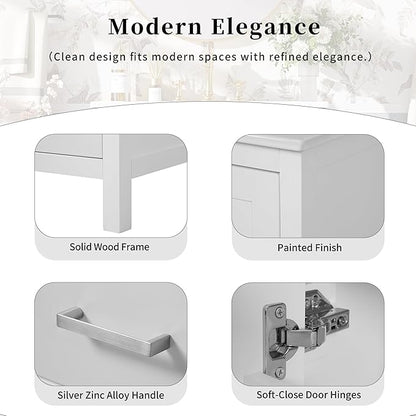 Favfurish 48" Bathroom Vanity with Ceramic Double Sink, Undermount Double Basin Vanity Set w/2 Divided Drawers and 4 Double-Layer Soft Close Doors & Built-in Shelf, Freestanding Storage Cabinet,White