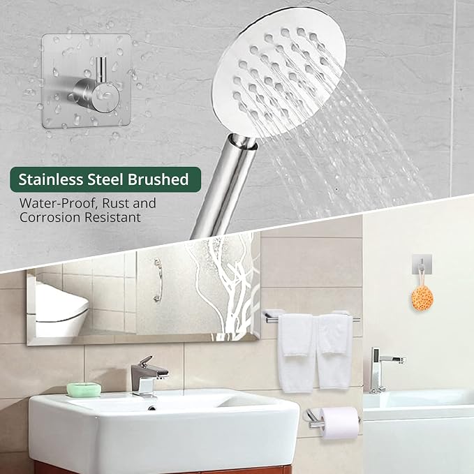 Self Adhesive Towel Bar, JiGiU Bathroom Hardware Set Include 16-Inch Bath Towel Bar,Toilet Paper Holder & 3 Packs Towel Hooks SUS304 Stainless Steel Wall Mount No Drill Sticky on Towel Holder Kit | With 16" Bath Towel Bar,Toilet Paper Holder & 3PCs Tow...