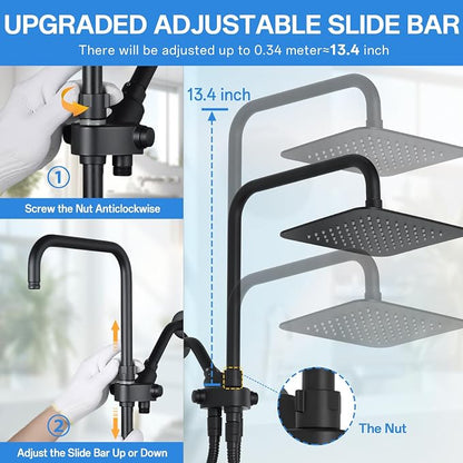 High Pressure Rainfall Shower Head with Handheld Combo: Upgrade Dual Shower Head with 10 Inch Fixed Rain Showerhead and 7 Sprays Handheld Shower Head, Adjustable Height (Up to 13.4"), 71" Hose (MB)