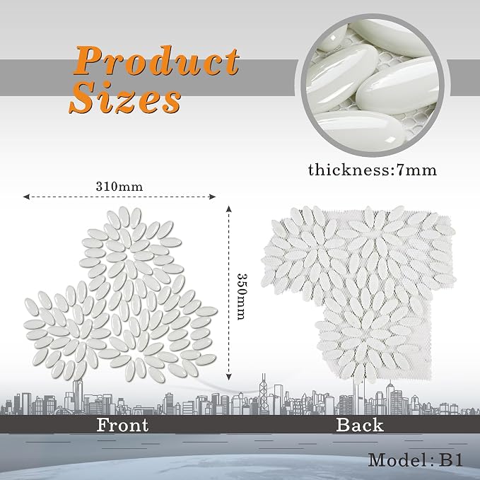 5 Sheets White Flowers Mosaic Wall and Floor Tiles for Bathroom and Kitchen 12.2 * 12.6 Inches 1.07 sq.ft