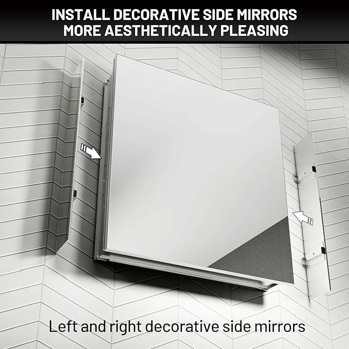 48 x 24 Medicine Cabinet Mirror for Bathroom,Assembly Required,Aluminum Alloy Frame,Surface-Mount Only,Mirrored Side Panel,Adjustable Shelves,Bathroom Medicine Cabinet with Mirror