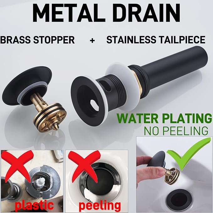 Black and Gold Bathroom Faucet 8 Inch Widespread with Strong-Core Swivel Spout 3 Hole 2-Handle Brass Lavatory Vanity Sink Faucet with Metal Overflow Drain, Matte Black and Brushed Gold
