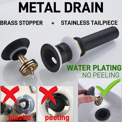 Black and Gold Bathroom Faucet 8 Inch Widespread with Strong-Core Swivel Spout 3 Hole 2-Handle Brass Lavatory Vanity Sink Faucet with Metal Overflow Drain, Matte Black and Brushed Gold