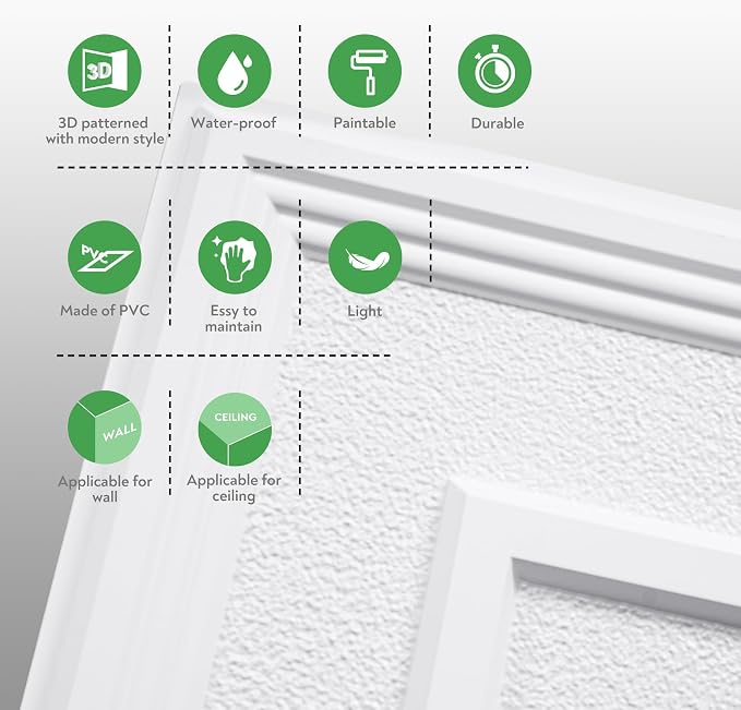 STICKGOO Glue-Up Ceiling Tiles, Popcorn Textured White, 24 x 24 in, 12 Pack | 2 x 2ft Drop ceiling panels, PVC decorative ceiling tiles, covers 48 sq ft, waterproof, lightweight