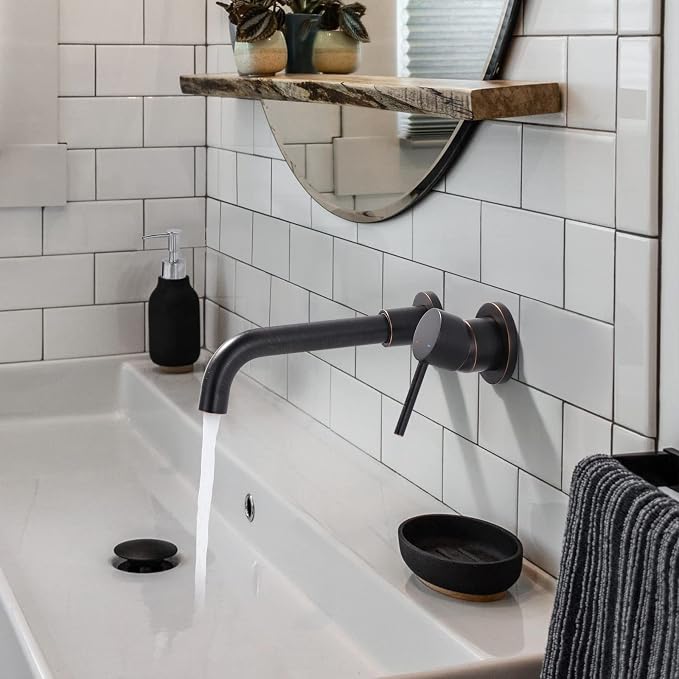 ARCORA Wall Mount Bathroom Faucet, Oil Rubbed Bronze Single Handle Bathroom Sink Faucet Wall Mounted, Rough -in Valve Included