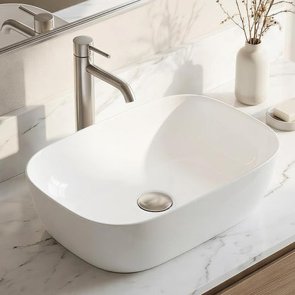 KES 18" x 13" Rectangle Vessel Sink for Bathroom Vanity Countertop, Glossy White Ceramic Porcelain Bathroom Sink Bowl Above Counter, Modern Look, BVS140