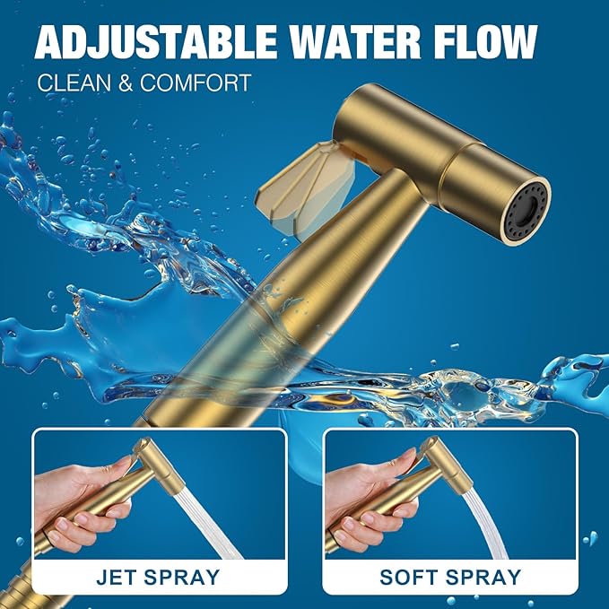 FREDI Bidet Sprayer for Toilet - Handheld Sprayer Kit, Adjustable Pressure, Stainless Steel, Easy to Install (Brushed Gold)