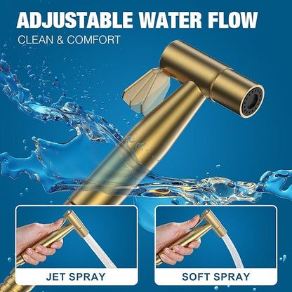 FREDI Bidet Sprayer for Toilet - Handheld Sprayer Kit, Adjustable Pressure, Stainless Steel, Easy to Install (Brushed Gold)