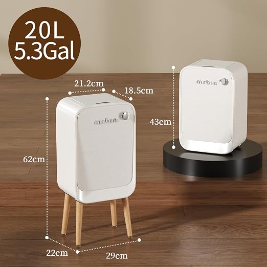MRBIN Motion Sensor Trash Can Bathroom with Butterfly Lid and Leg, 5.5 Gal / 20 L Tall Automatic Touchless Electric Smart Waste Basket, Toilet Covered Garbage Dustbin for Bedroom, Cream White