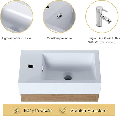 Malwee 18" Floating Bathroom Vanity with Sink, 18 Inch Single Sink Wall Mounted Bathroom Vanity, with 1 Door and White Resin Basin Top for Small Spaces(005-18)