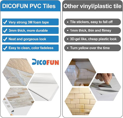DICOFUN 10 Sheets Marble Look Peel and Stick Backsplash Wall Tile, PVC Kitchen Backsplash Peel and Stick in Light Brown, 9.4 sq.ft